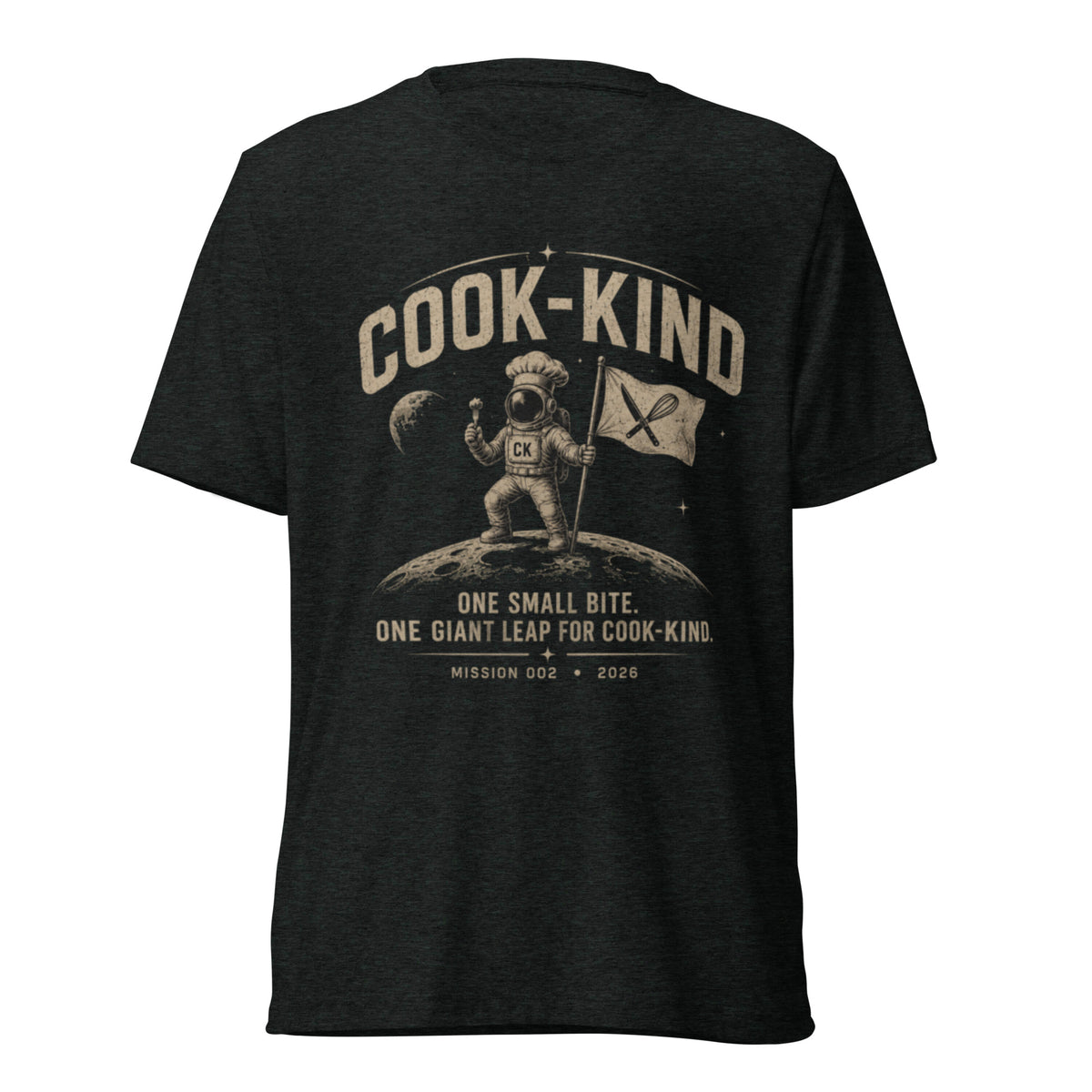 One Small Bite space-themed chef T-shirt with astronaut cook design