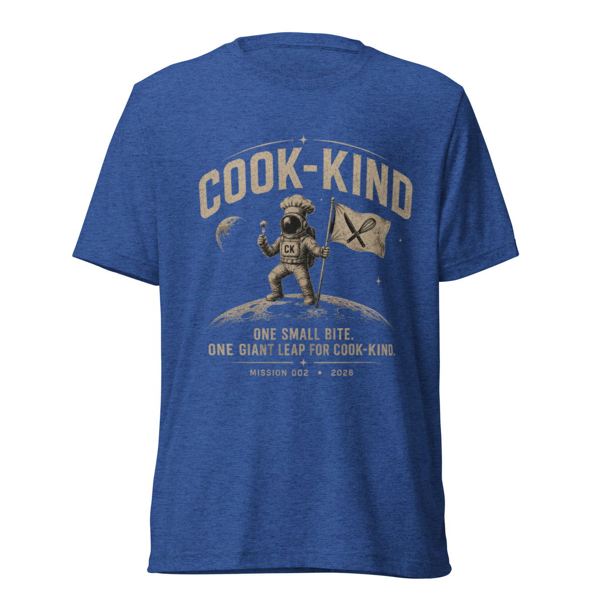 One Small Bite space-themed chef T-shirt with astronaut cook design