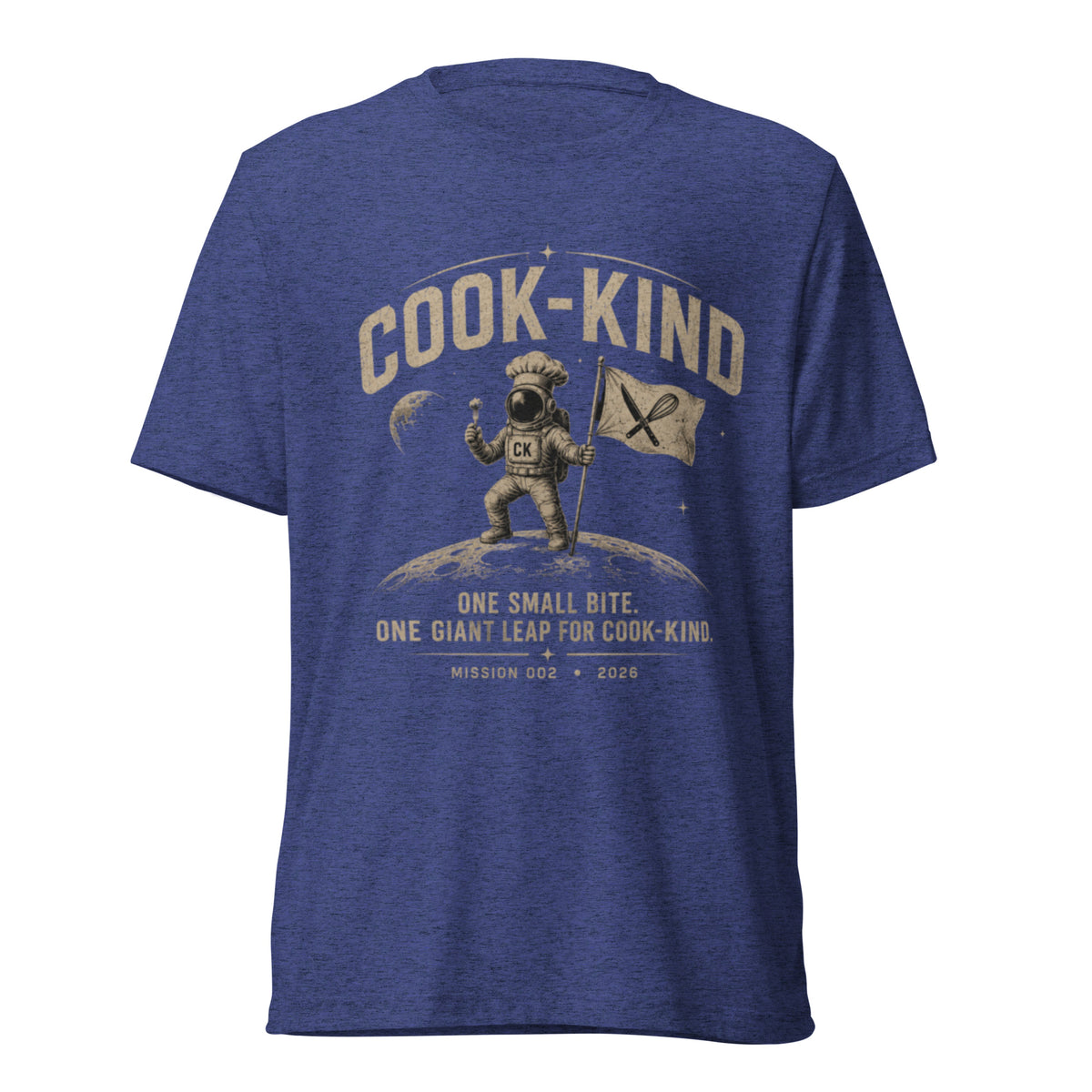 One Small Bite space-themed chef T-shirt with astronaut cook design