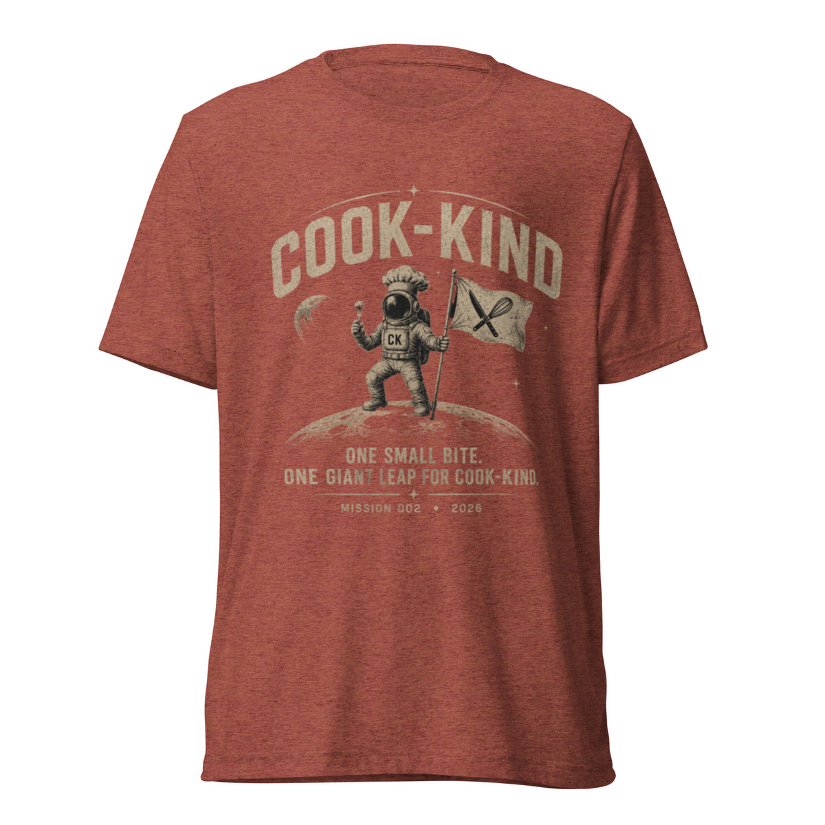 One Small Bite space-themed chef T-shirt with astronaut cook design